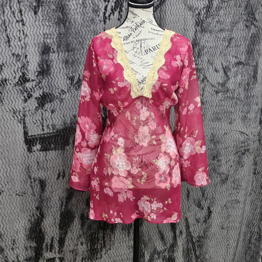 Vtg Babydoll Top Womens S Floral Sheer Lace Coquette Y2K Fairy Ethereal Fairy‎